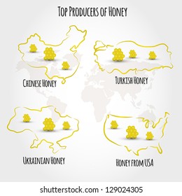 honey producting countries. honey background concept.