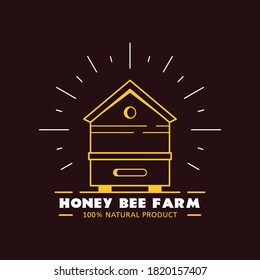 Honey production company label design isolated on black background. Outline logo or badge design template.