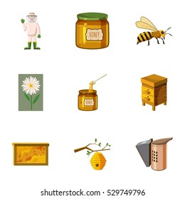 Honey production icons set. Cartoon illustration of 9 honey production vector icons for web
