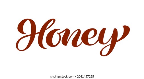 Honey red calligraphy lettering text. Vector bee hand lettering word in black color isolated on white background. Concept for logo card, typography poster, print.