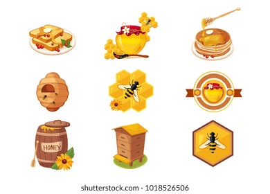 Honey And Related Food Label Set Of Illustrations