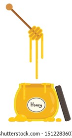 Honey scoop vector. honey jar vector.  