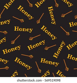 Honey. Seamless pattern, Honey dipper on a black background, vector