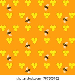 Honey seamless pattern with honeycombs and bees, Honey holiday