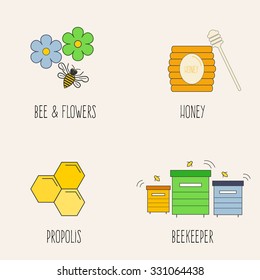 Honey set of bee, honey, beekeeper. Design elements for web sites about organic food.