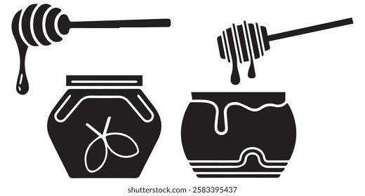 Honey Set Black Silhouettes Illustration