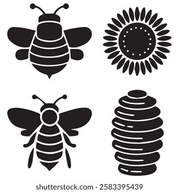 Honey Set Black Silhouettes Illustration