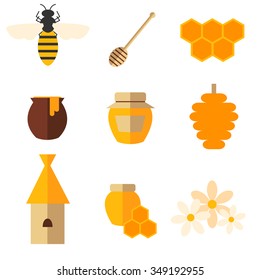 Honey. Set of flat icons. Vector illustration.