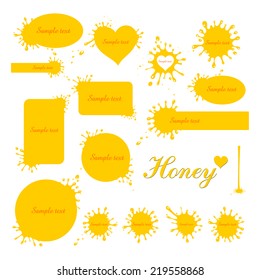 Honey. Set of yellow blot frames for text isolated on white background. Vector illustration 