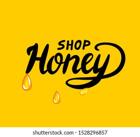 Honey Shop vector lettering with drops.