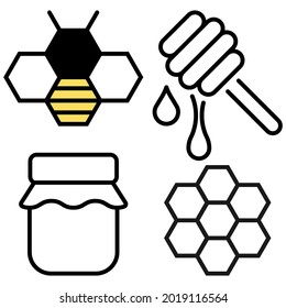 Honey Sign Black Thin Line Icon Set. Vector illustration. Eps 10.