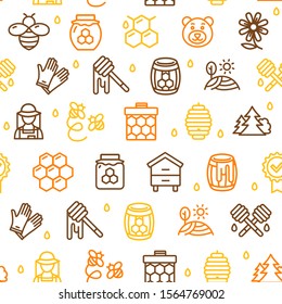 Honey Signs Seamless Pattern Background on a White for Web and App Design. Vector illustration