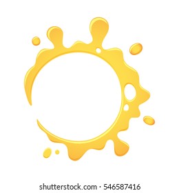 Honey splash. Candied round splashing vector. Mead drop and pouring illustration. Apiary product. Healthy bee garden food. Honeyed round icon isolated on white
