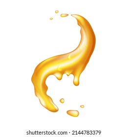 Honey splash or orange liquid spill. Dripping honey like design element. Curvy wave of amber wavy fluid. Graphic concept for your design