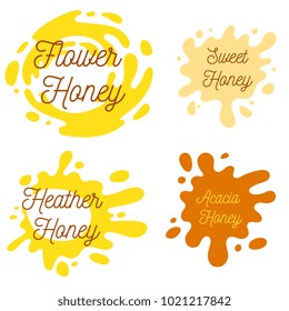 Honey splash set of labels. Splashes and drops collection. Vector illustration