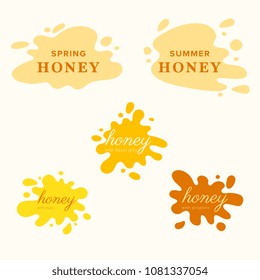 Honey splash set of labels. Splashes and drops collection. Vector illustration