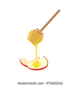 Honey spoon and Apple icon in flat style isolated on white background. Vector illustration.