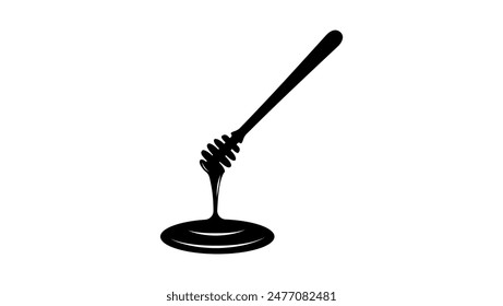 Honey Spoon with Honey, black isolated silhouette