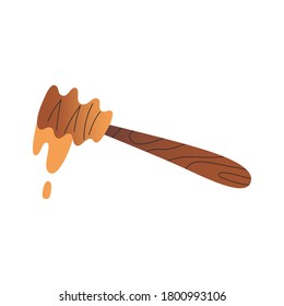Honey spoon icon, honey dipper stick, household utensil, isolated vector icon on white background, doodle hand drawn cartoon illustration