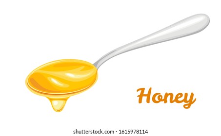 Honey in a spoon Isolated on a white background. Vector illustration of healthy organic sweets in cartoon flat style.