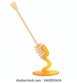 Honey spoon. Honey pours from the spoon. Vector graphics isolated on white background.