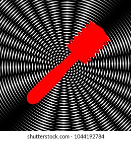 Honey spoon sign illustration. Vector. Red icon on white and black radial interference as background.