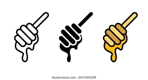 Honey stick icon. Honey spoon vector illustration. Wooden dipper symbol. Liquid sweet dessert pictogram. Healthy natural nourishment sign isolated.