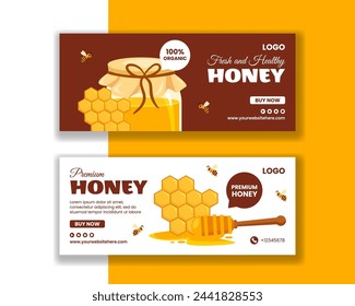 Honey Store Horizontal Banner Flat Cartoon Hand Drawn Templates Background Illustration