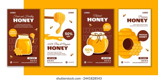 Honey Store Social Media Stories Flat Cartoon Hand Drawn Templates Background Illustration