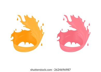Honey and Strawberry Milk Splash – Curved Liquid Swirl with Droplets 
