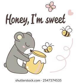 Honey, I'm Sweet: Bear, Honey, Bees Vector Design