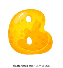 Honey sweet font. Liquid honey cartoon alphabet, Yellow honeycomb vector font. Single letter.