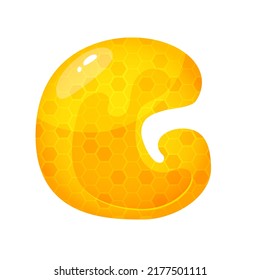 Honey sweet font. Liquid honey cartoon alphabet, Yellow honeycomb vector font. Single letter.