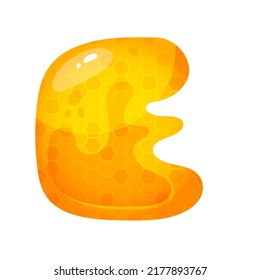Honey sweet font. Liquid honey cartoon alphabet, Yellow honeycomb vector font. Single letter.