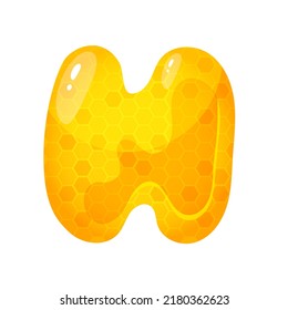Honey sweet font. Liquid honey cartoon alphabet, Yellow honeycomb vector font. Single letter.