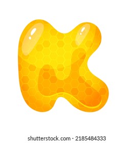 Honey sweet font. Liquid honey cartoon alphabet, Yellow honeycomb vector font. Single letter.