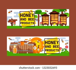 Honey sweet vector apiary farm beekeeping banner backdrop set honeymaker bee insect beeswax illustration background poster advertising