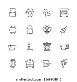 Honey symbols. Apiary icons flowers honeybee liquid drops jar vector natural healthy products pictograms