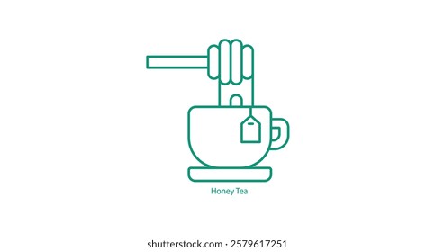 Honey Tea Icon Design with a Warm Cup and Honey Dip