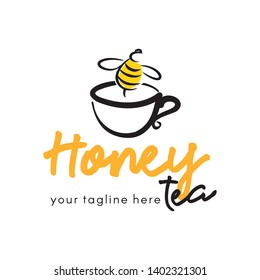 Honey tea. Template for logo with cup and bee