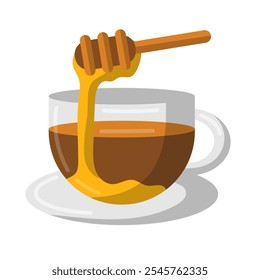 Honey tea vector illustration, tea with honey clip art, tea honey flat icon