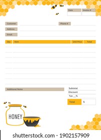 Honey Themed Invoice for Beekeepers