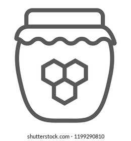 Honey thin line icon, food and sweet, honey jar sign, vector graphics, a linear pattern on a white background, eps 10.