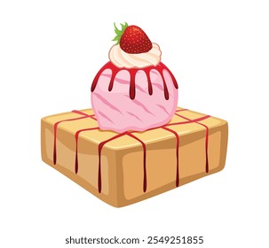 Honey toast with strawberry ice cream isolated on white background.