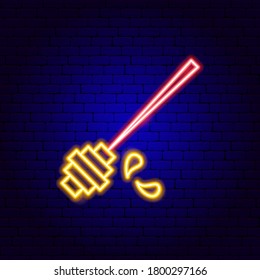 Honey Tool Neon Sign. Vector Illustration of Bee Food Promotion.