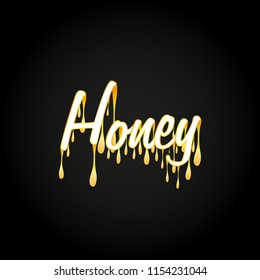 Honey typography dripping on black background, vector, illustration, eps file