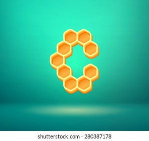 Honey vector capital letter C for holiday card illustration