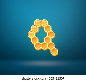 Honey vector capital letter Q for holiday card illustration