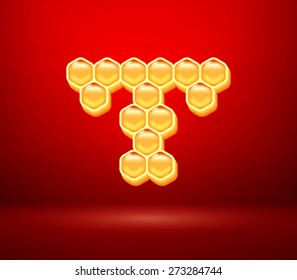 Honey vector capital letter T for holiday card illustration