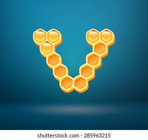 Honey vector capital letter V for holiday card illustration